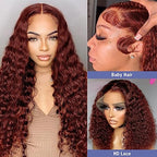 Reddish Brown Lace Front Wigs Human Hair 13x4 Reddish Brown Deep Wave Lace Front Wigs Human Hair for Women Reddish brown Curly Human Hair Wigs Pre Plucked With Baby Hair 180% Density 24inch