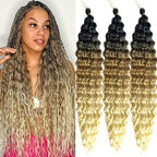 Ombre Curly Braiding Hair 22 Inch Ocean Wave Crochet Hair for Black Women 3Packs Deep Wave Wet and Wavy Braiding Hair For Boho Braids （1B/27/613)