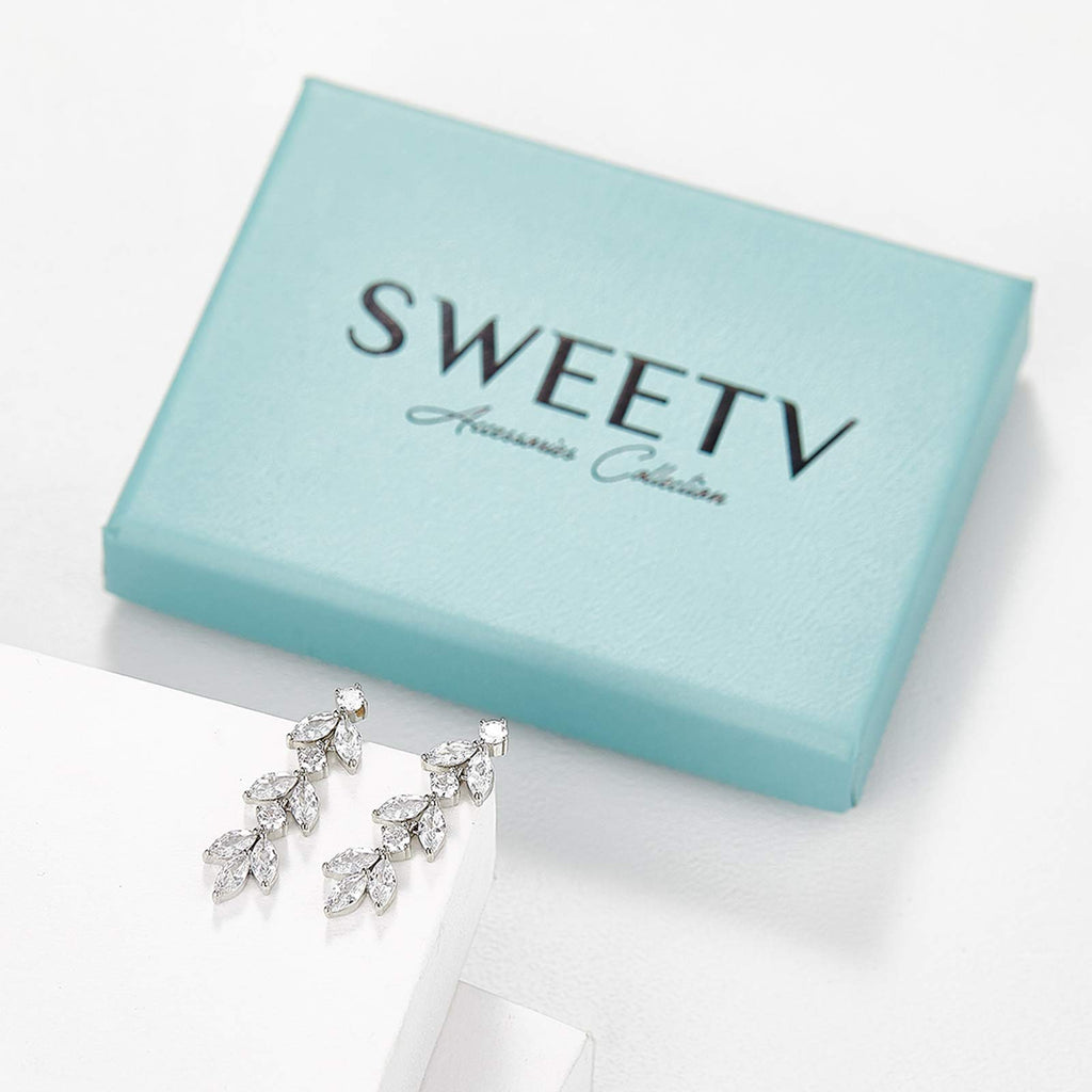 SWEETV Cubic Zirconia Wedding Earrings for Brides, Marquise Bridal Earrings