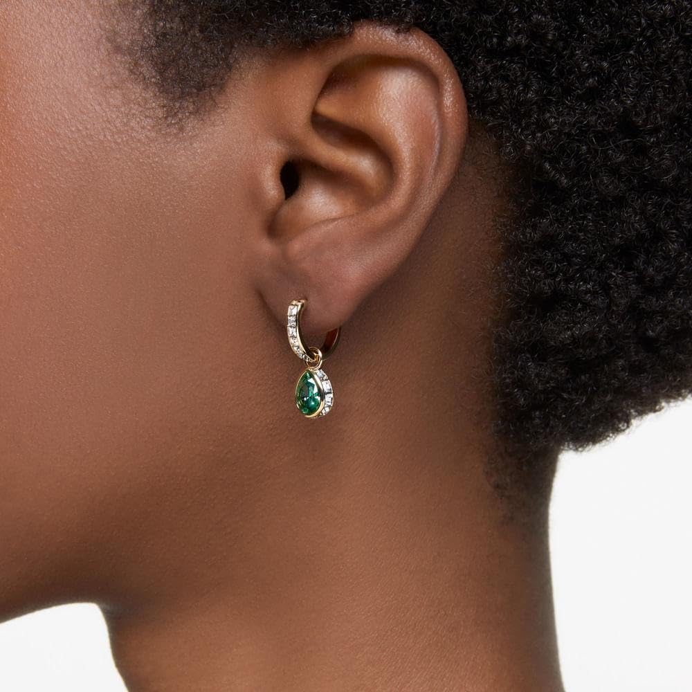 Swarovski Chroma Drop Earrings, Green Pear-Cut Stones in a Gold-Tone Finished Setting, Part of the Swarovski Chroma Collection