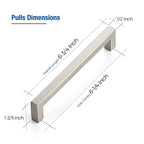 JOY DECOR 6 Pack Cabinet Handles, Brushed Nickel Cabinet Pulls, 6-1/4 Inch Kitchen Closet Handles Square Drawer Pulls Stainless Steel Drawer Hardware, 160mm Hole Centers