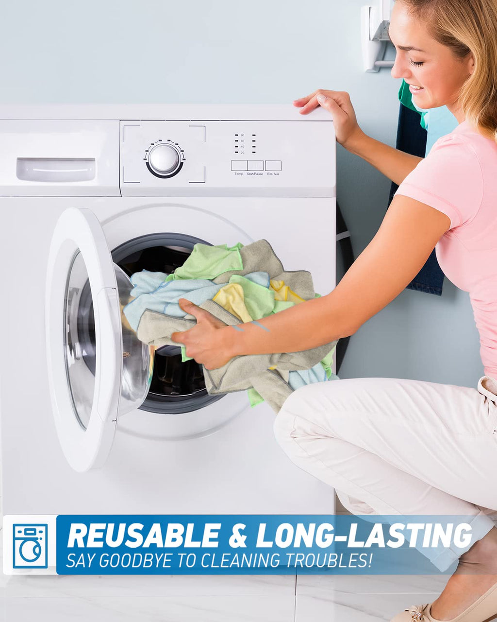 WEAWE Microfiber Cleaning Cloth-24Pcs (13x13 inch) Ultra Soft Highly Absorbent Rags for Housekeeping-Machine Wash (Blue)