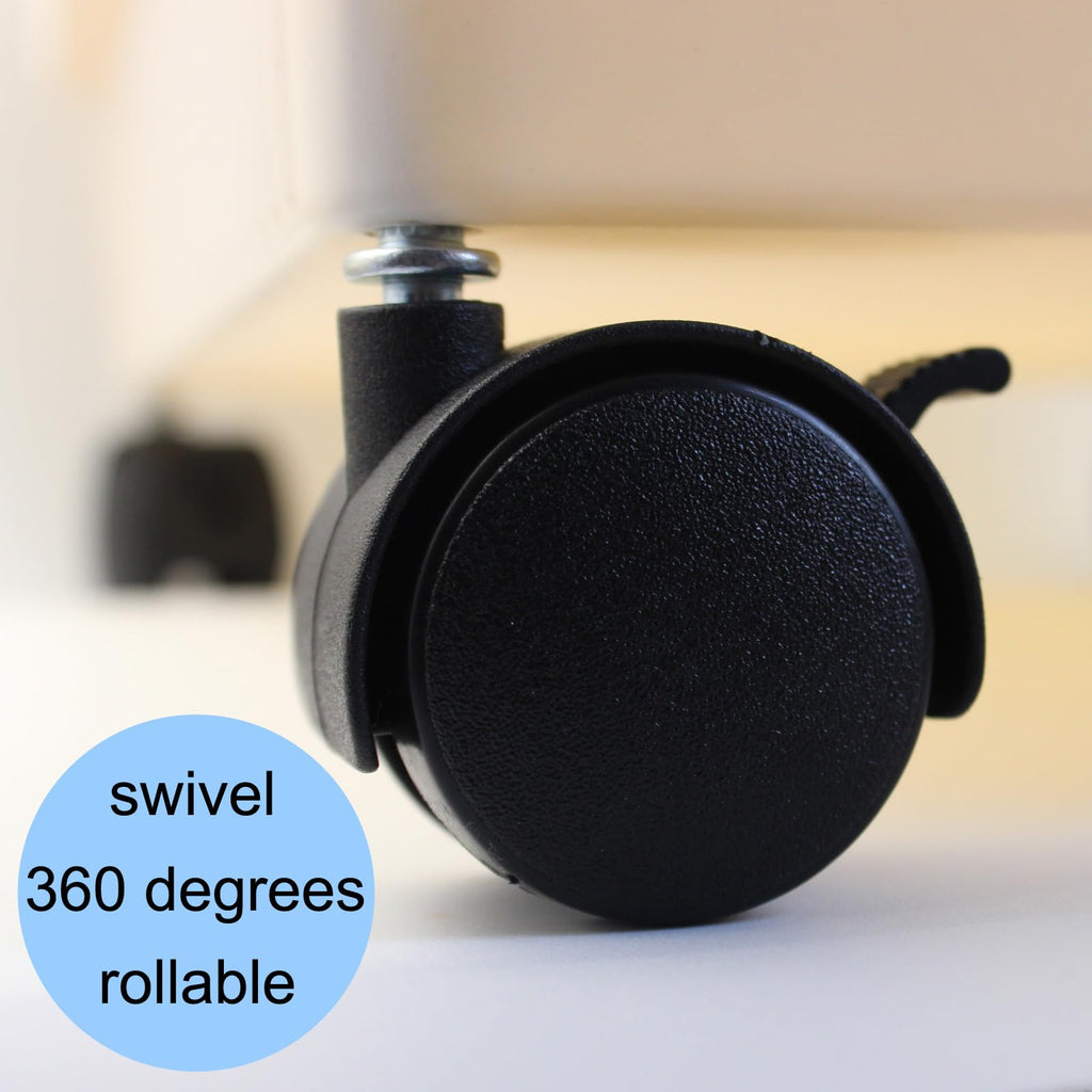 Pndbnq Swivel Caster Wheels 4 Pack 1.5 Inch Locking Casters with 6.25mm Diameter Straight-line Stem, Wheel Replacement for Plastic Furniture Drawer Carts, Boxes, Cabinets, Shelves with Reserved Holes