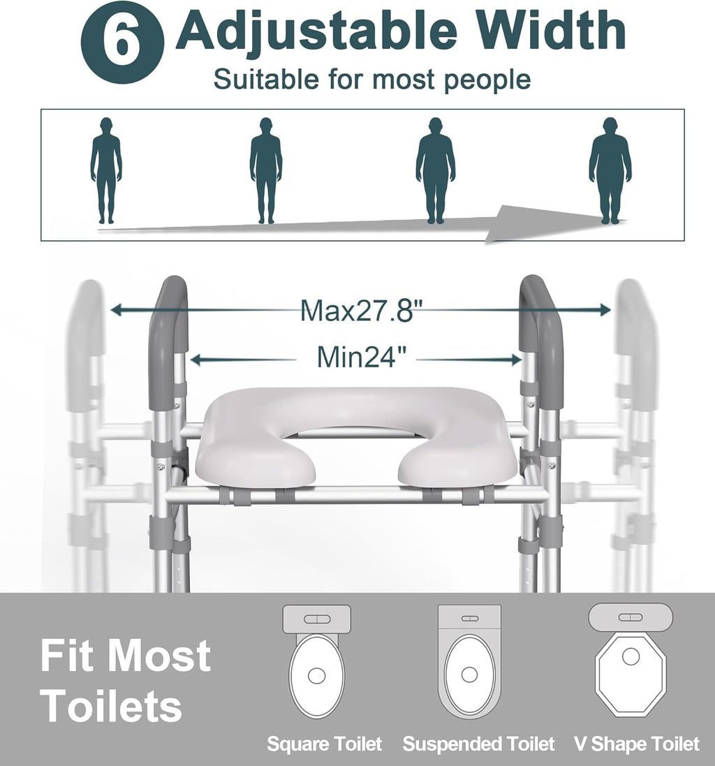 HOMLAND Raised Toilet Seat with Handles, FSA HSA Eligible 500lb Toilet Seat Riser for Seniors with Bedpan, Adjustable Height & Width, Handicap Elevated Toilet Seat for Elderly, Bedside, Fit Any Toilet