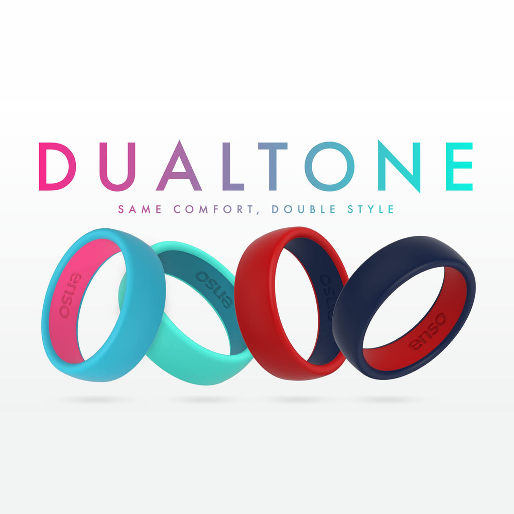 Enso Rings Dual Tone 2.0 Silicone Wedding Ring – Two Tone Hypoallergenic Wedding Band – Comfortable Band for Active Lifestyle – White/Pink Sand, Size 4