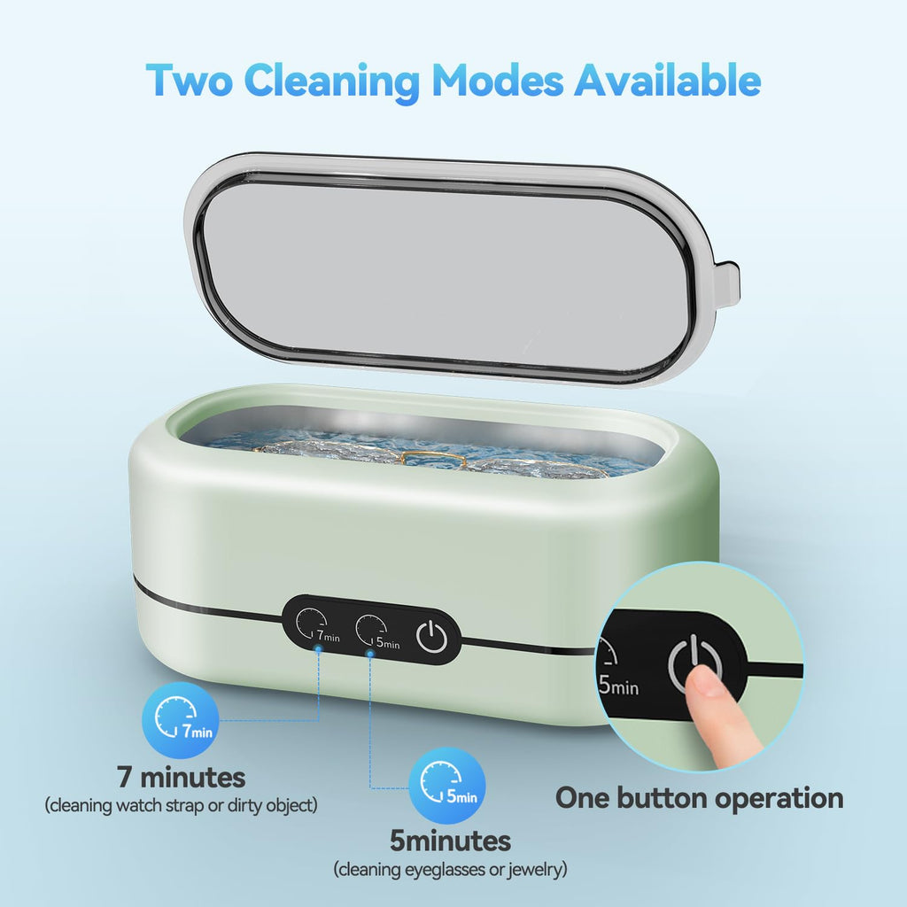 BYASKZIV Ultrasonic Jewelry Cleaner, 50KHz Ultrasonic Cleaner Machine with 304 Stainless Steel for Jewelry, Eyeglasses, Rings, Watch Strap, Dentures, Dual Cleaning Modes - Green