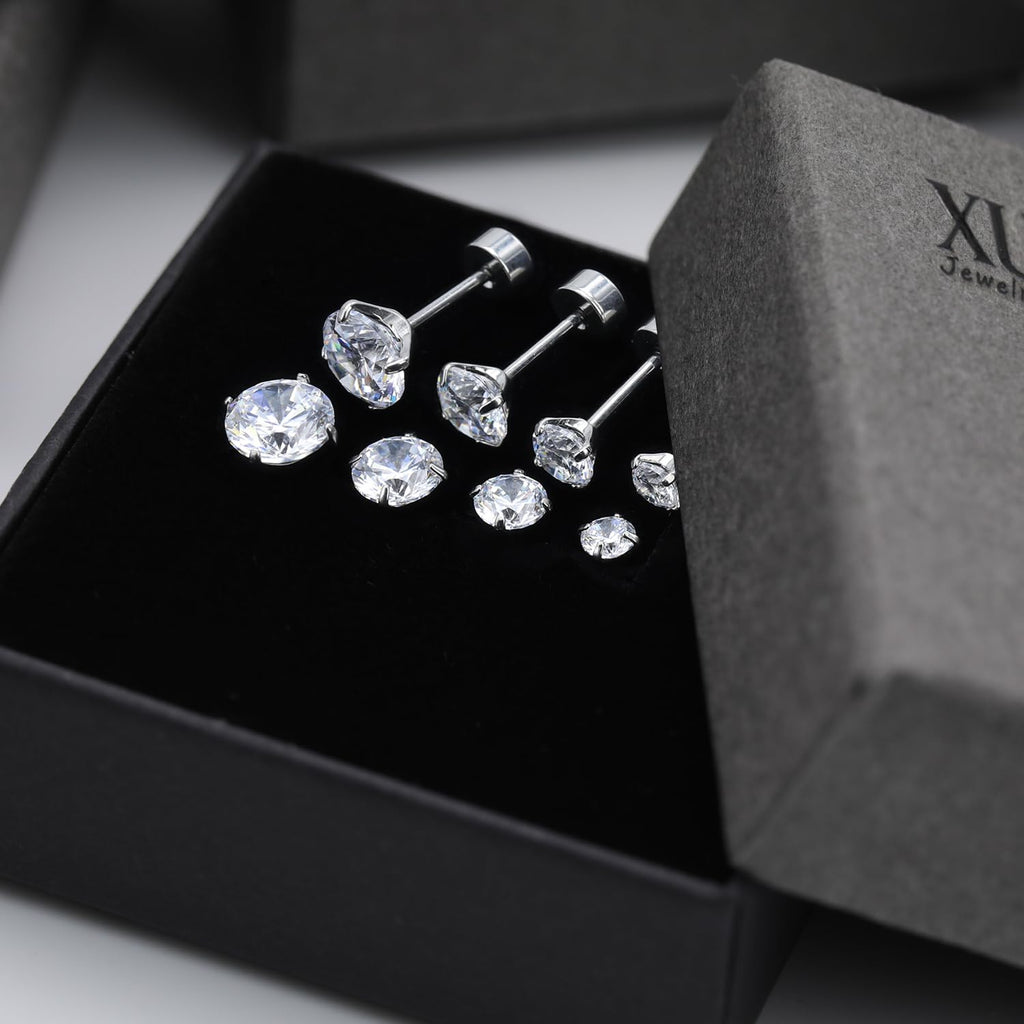 XUU 20G Titanium Flat Back Earrings 3-6mm 4 Pair Set for Sensitive Ears