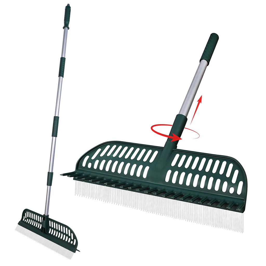 Artificial Turf Rake, Double-Sided Turf Brush Rake with 35-56 Inch Adjustable Steel Handle, Turf Rake for Artificial Grass, Pet Hair, Leaves & Debris – If Any Assembly Issues, Contact Us