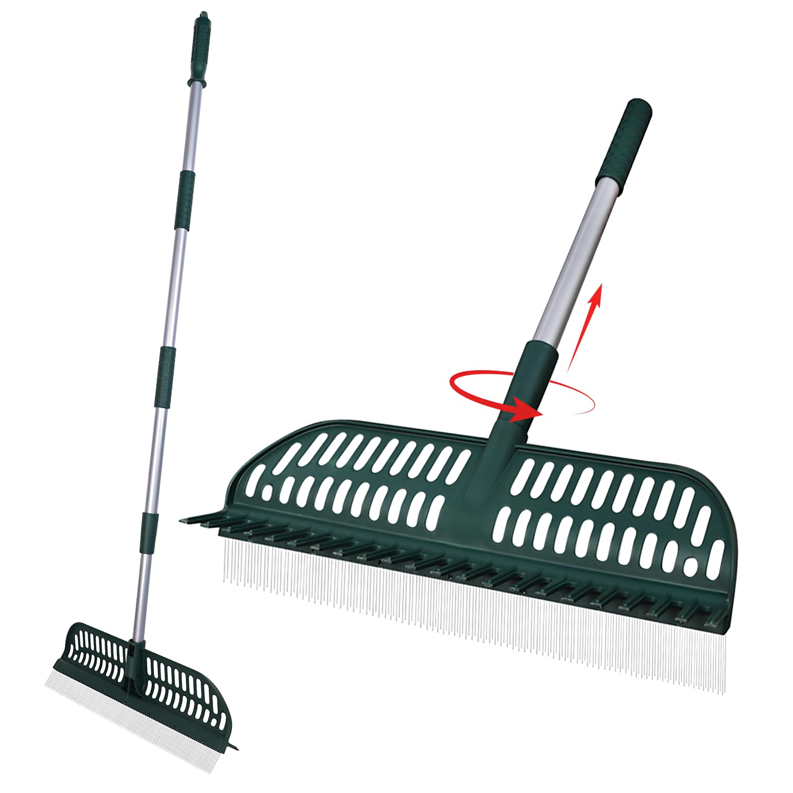 Artificial Turf Rake, Double-Sided Turf Brush Rake with 35-56 Inch Adjustable Steel Handle, Turf Rake for Artificial Grass, Pet Hair, Leaves & Debris – If Any Assembly Issues, Contact Us
