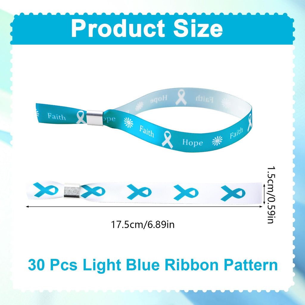WANDIC 30 Pcs Light Blue Ribbon Bracelets, 5 Style Polyester Single Side Adjustable Prostate Cancer Awareness Support Wristband for Event Fundraising, 6.89 * 0.59 * 0.07, no Gemstone