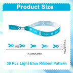 WANDIC 30 Pcs Light Blue Ribbon Bracelets, 5 Style Polyester Single Side Adjustable Prostate Cancer Awareness Support Wristband for Event Fundraising, 6.89 * 0.59 * 0.07, no Gemstone