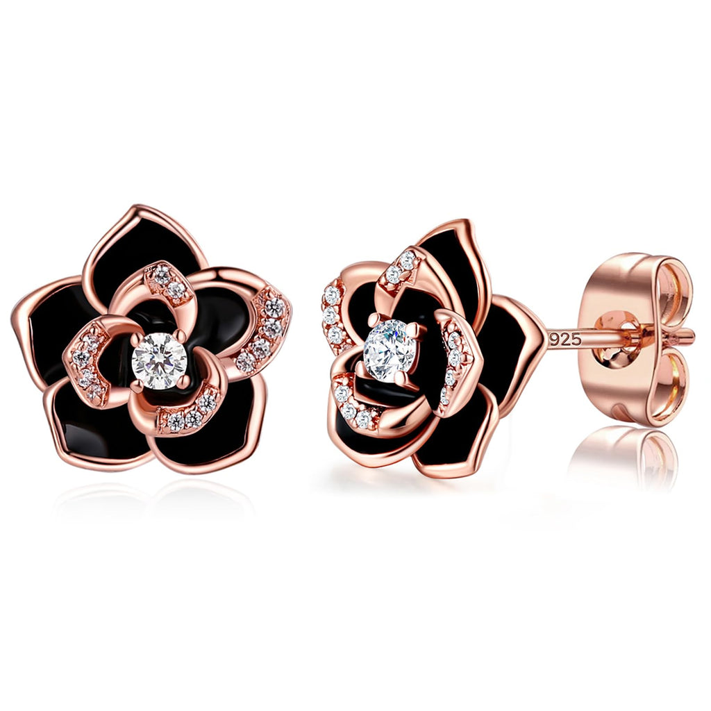 14K Gold Rose Flower Sterling Silver Stud Earrings For Women Dainty Rose Gold Pearl Earrings Hypoallergenic Earrings Cute Studs For Her Nickel Free