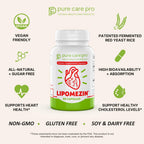 LIPOMEZIN Pure Care Pro Synergistic Cholesterol Support Blend: Red Yeast Rice, Policosanol, Grape Seed & Lespedeza – 60 Vegetarian Capsules