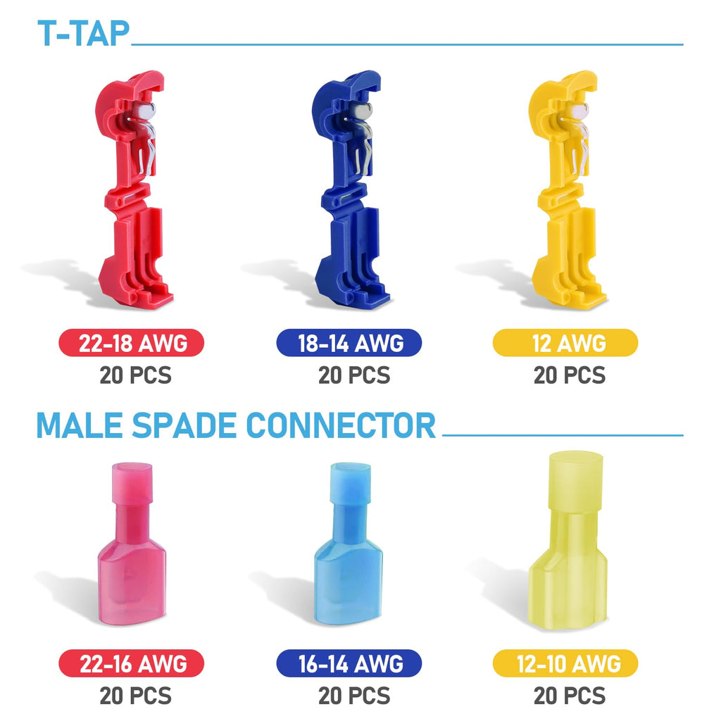 TICONN T Tap Wire Connectors, T Wire Quick Splice Connector, T Connectors for Wiring with Storage Case (120 Pcs)