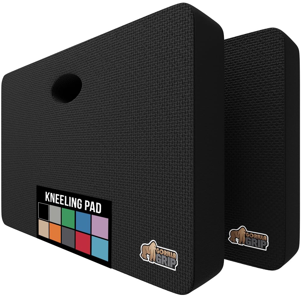 GORILLA GRIP® Extra Thick Supportive Foam Kneeling Pad, 2PK, Large Cushion Heavy Duty Knee Pads for Gardening, Baby Bath Time, Dirt and Water Resistant, Workout and Garden Supplies, 17.5x11, Black