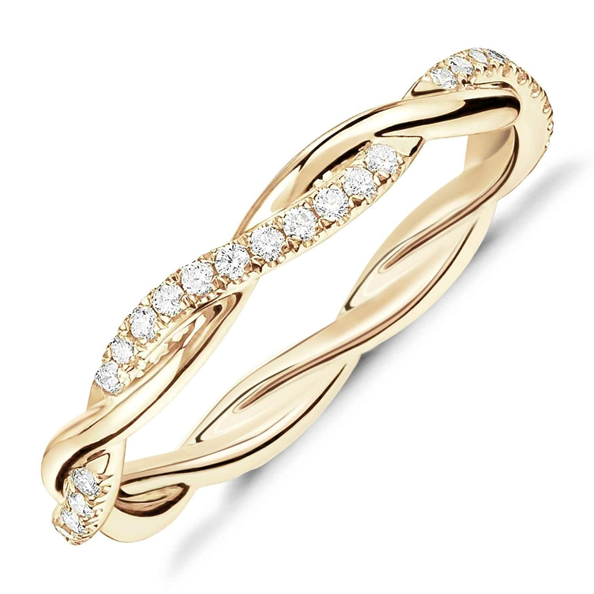 PAVOI 14K Gold Plated Twisted Rope CZ Eternity Ring for Women - Yellow Gold