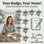 Bedwina Metal Sheriff Badges - (Pack of 24) Silver Star Name Badges with Stickers for Personalized Names, Western Cowboy Dress Up Deputy's Badge Toys for Kids Birthday Party Favors, Giveaways & More