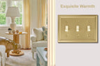OKAWYC Triple Toggle Light Switch Cover Adler Metal Wall Plate, 2-Pack Brushed Brass 3 Gang, for Light Switch Cover Decorative Wallplate, Durable