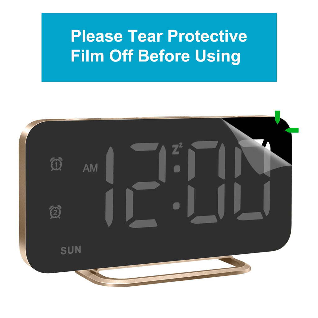 Slim LED Digital Alarm Clock, Mirror Surface for Makeup, with Diming, Large Display, Easy Setting, USB Charger Ports, Modern Bedroom, Desk, Office Living Room Decor, Christmas Birthday for Women Girl