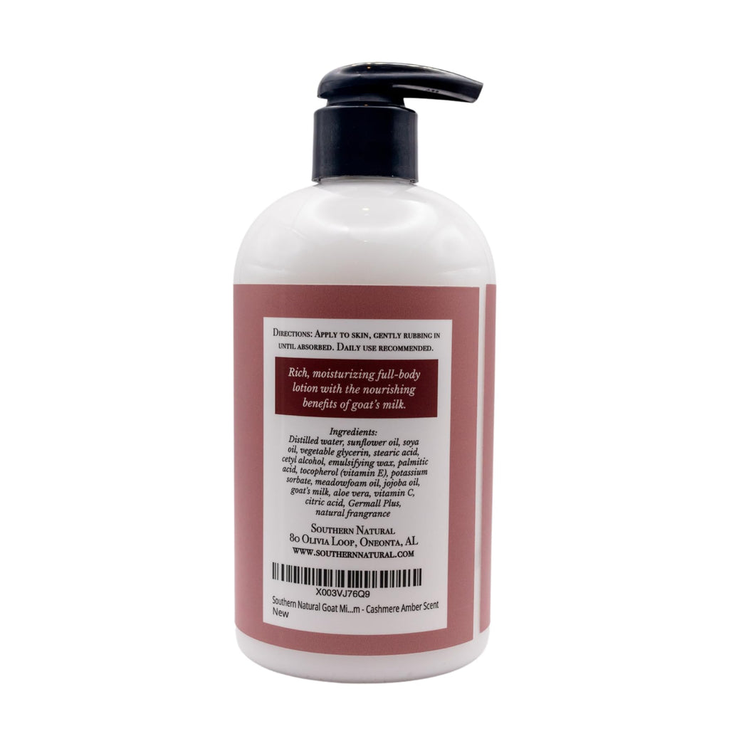 Southern Natural Goat Milk Lotion – Nourishing Face, Body & Hand Moisturizer for Dry & Sensitive Skin - Hydrating Cream, Gentle Skincare for Soft & Smooth Feel - Cashmere Amber Scent - 12oz