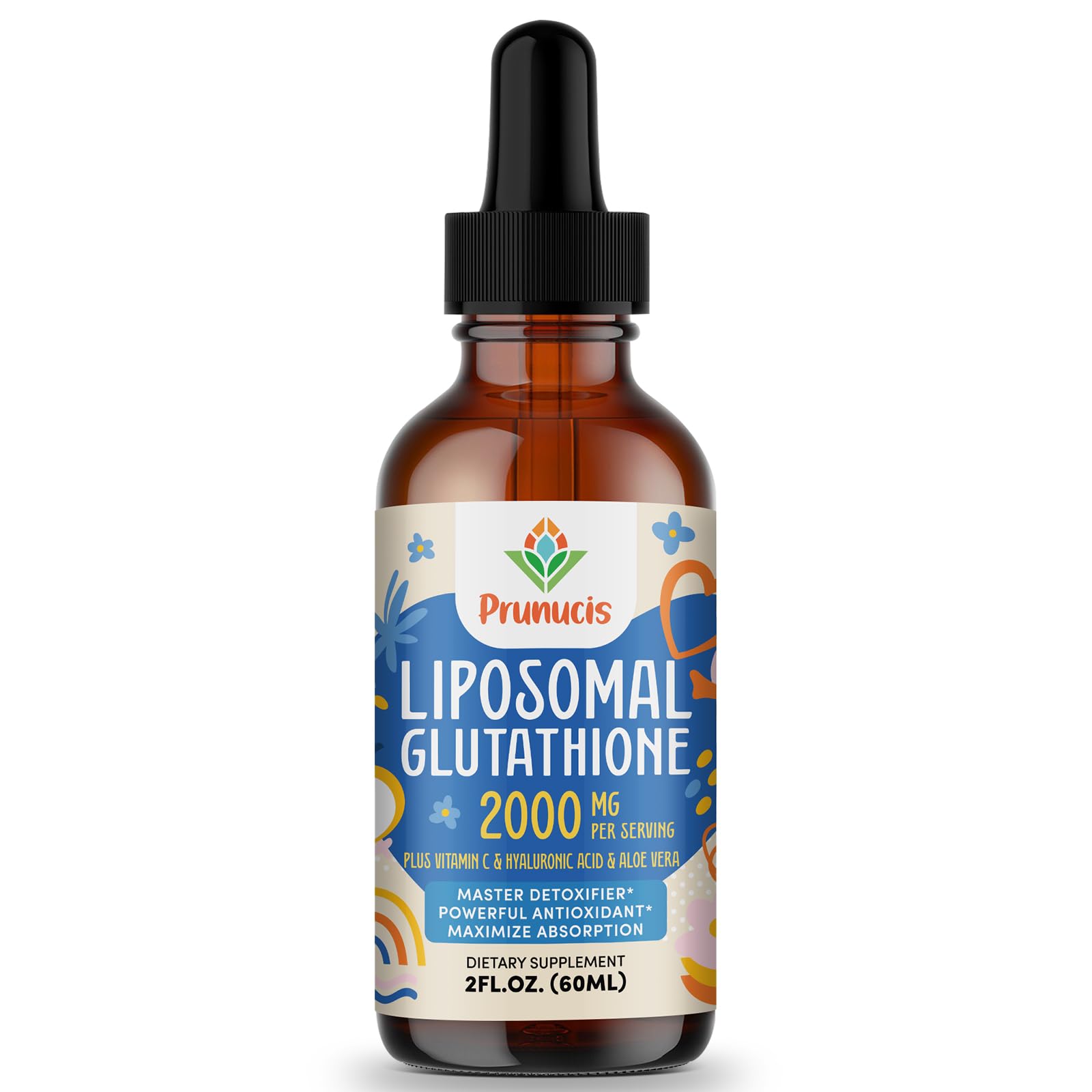 Prunucis 2000MG Liposomal Glutathione Liquid, 98% Absorption, Active Form L-Glutathione Supplement, Vegan Friendly, Powerful Antioxidant Complex for Immune System, Aging Defense, Detox, 2 FL.OZ