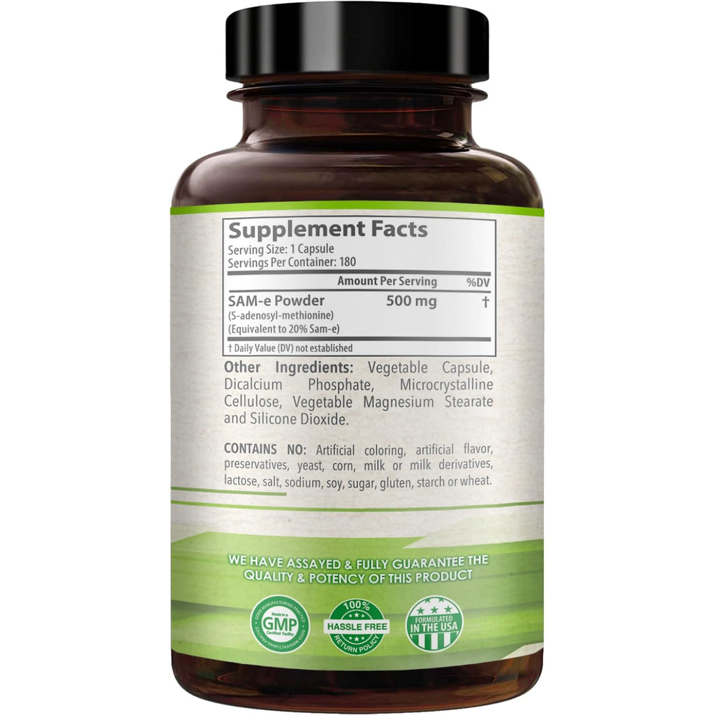 HealthyWayRx 500mg SAM-e Supplement - High Strength 500mg S-Adenosyl-L-Methionine Capsules for Brain Liver and Mood Support - Non-GMO High Absorption Same Supplement (180 Capsules)