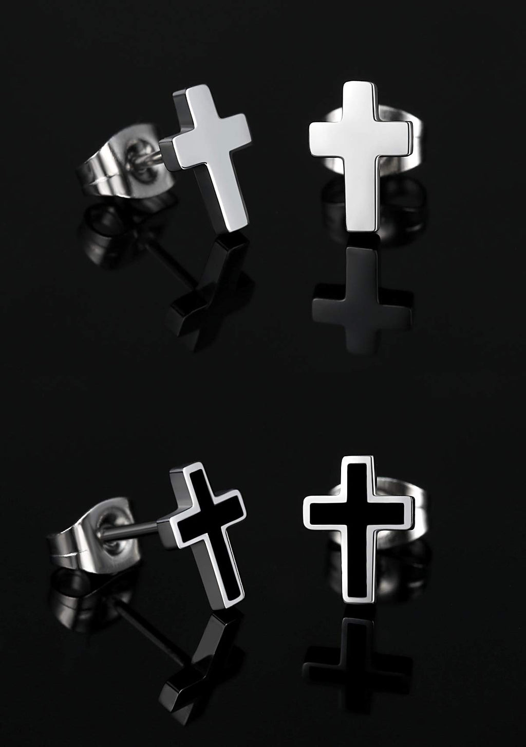 REVEMCN 3-Pair Cross Earrings for Men & Women, Stainless Steel & 925 Silver