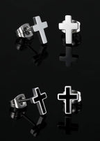 REVEMCN 3-Pair Cross Earrings for Men & Women, Stainless Steel & 925 Silver