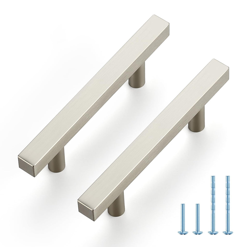 JOY DECOR 10 Pack 3 Inch Brushed Nickel Square Cabinet Handles Stainless Steel Cabinet Hardware Pulls for Kitchen and Drawers with 5 Inch Overall Length