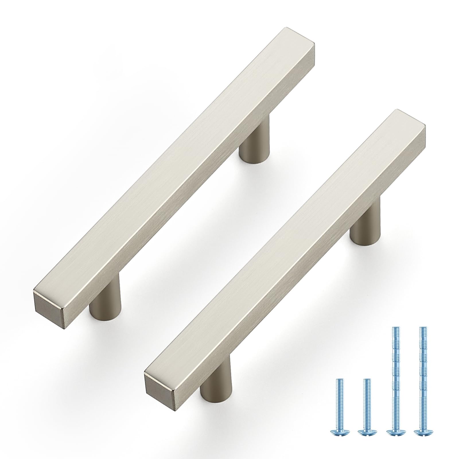 JOY DECOR 10 Pack 3 Inch Brushed Nickel Square Cabinet Handles Stainless Steel Cabinet Hardware Pulls for Kitchen and Drawers with 5 Inch Overall Length