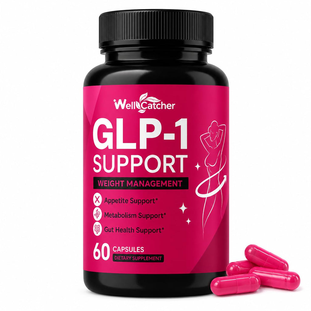 Wellcatcher GLP-1 Support Supplement for Women Men, Weight Management Capsules with Berberine, L-Glutamine, 5-HTP & Saffron, Appetite Cravings Metabolism Gut Health Support, 60 Capsules