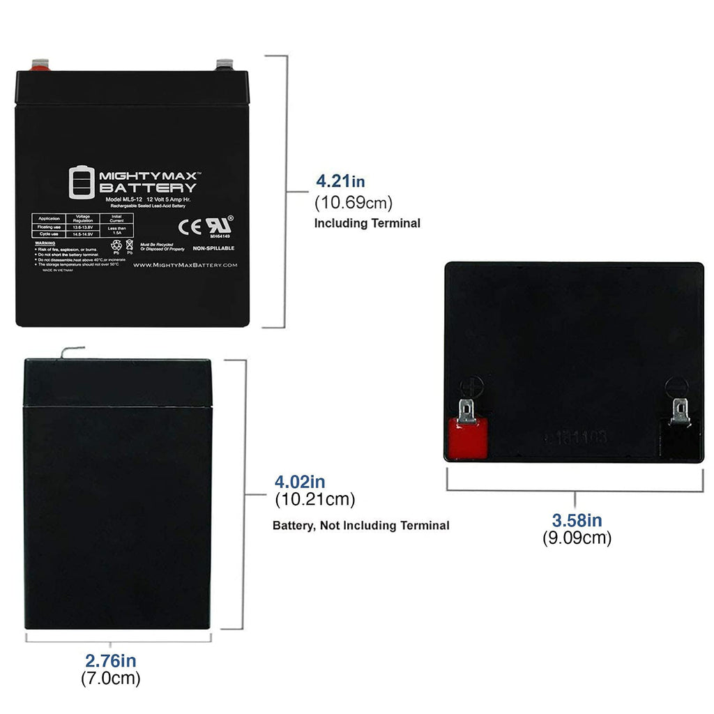Mighty Max Battery ML5-12 - 12 Volt 5 AH SLA Battery - Pack of 6