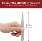 World's Best Tweezers Diamond Tip - Diamond Coated Slant Precision Tweezer for Eyebrow, Facial & Ingrown Hair Removal - Suitably Aligned Stainless Steel Tool Grabs Hair from The Root