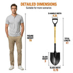 Shovel for Digging Round Point Garden 41 Inch D Wood Handle Steel Blade