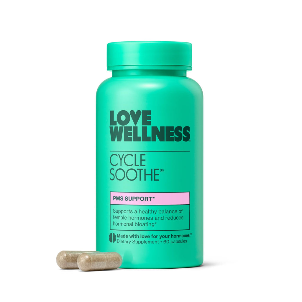 Love Wellness Cycle Soothe Supplement | Promotes a Happy Mood | Helps with PMS Hormones, Stress Relief, & Improves Mood | 60 Capsules