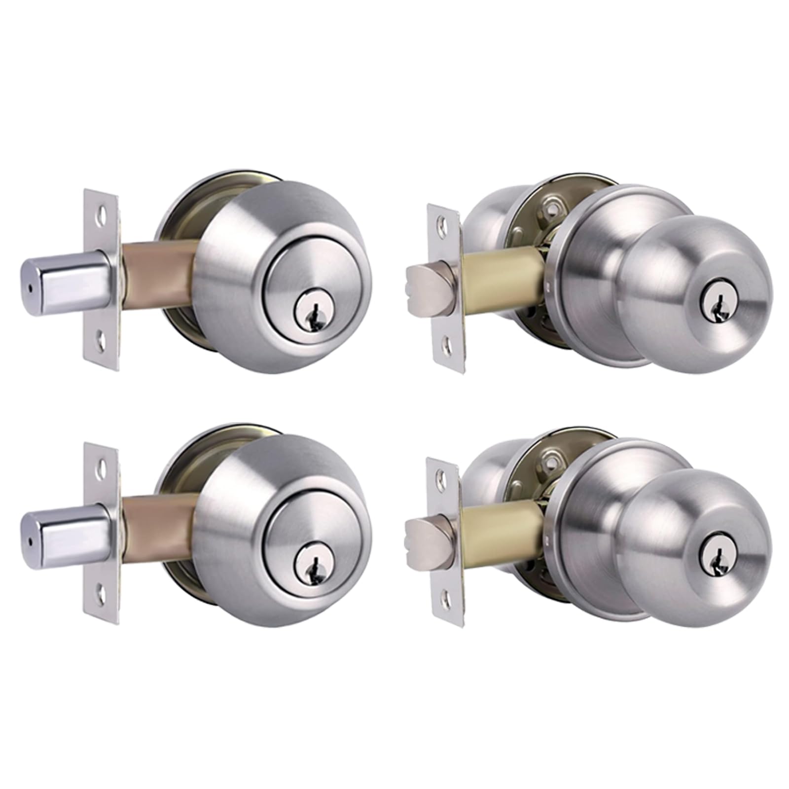 Single Cylinder Deadbolt Lock and Door Knob with Lock, Keyed Alike Door Locks for Front Door(Satin Nickel,2pack-Set)