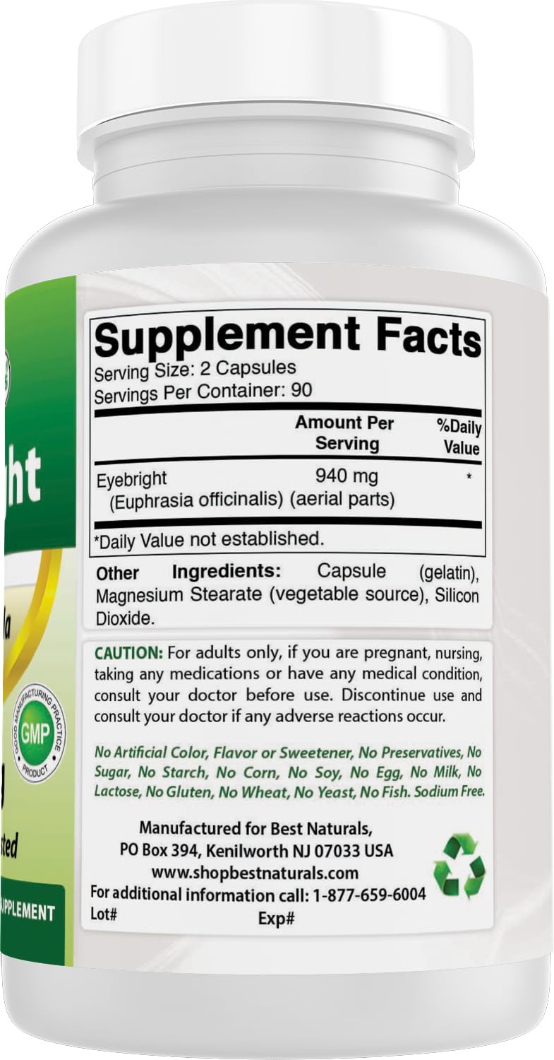 Best Naturals Eyebright 470 mg 180 Capsules (180 Count (Pack of 2))