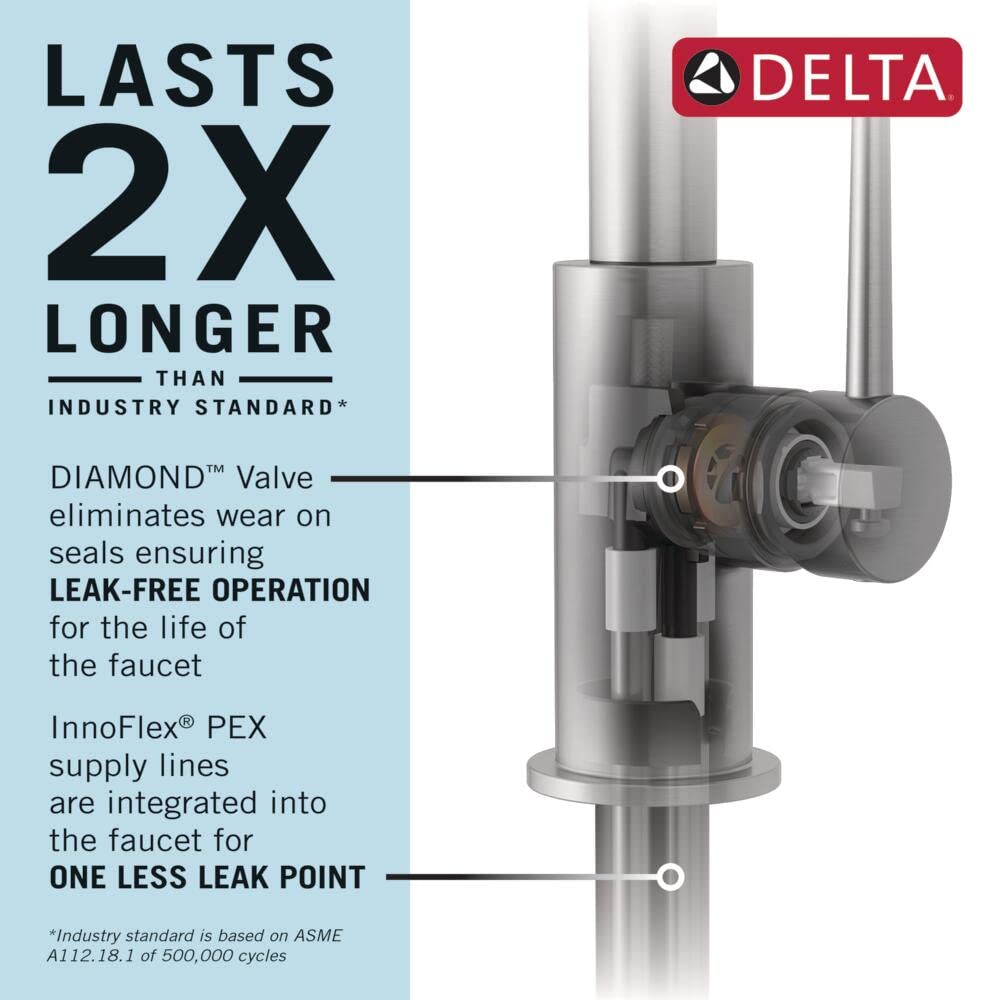 Delta Essa Chrome Kitchen Faucet with Pull Down Sprayer, Modern Single Hole Kitchen Sink Faucet, Single Handle, Chrome 9113-DST