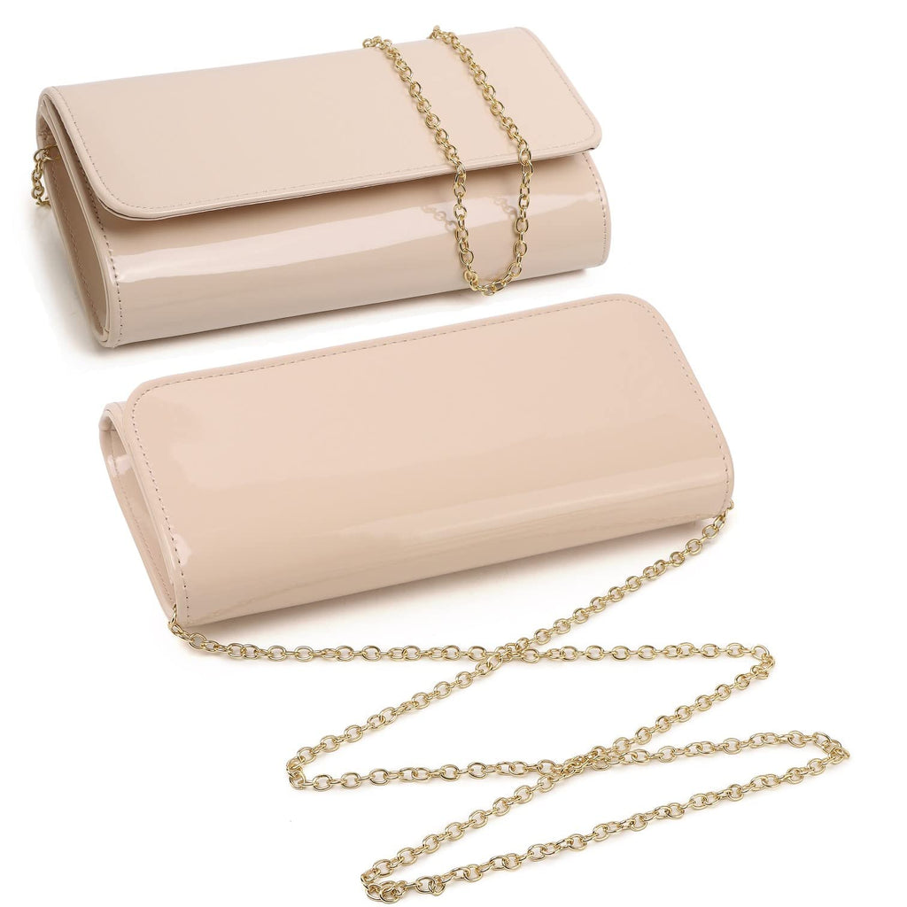 Patent Leather Envelope Clutch Womens Evening Handbag Stylish Shoulder Bag Purse for Christmas Wedding Party Prom(Nude 018)