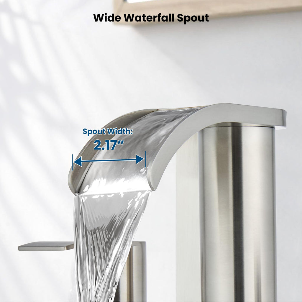 gotonovo Waterfall 8 inch Widespread Bathroom Faucet Set Bathroom Sink Faucet 3 Hole 2 Handle Vanity Lavatory Deck Mount with Pop Up Drain and Water Supply Lines Round Body Brushed Nickel