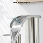 gotonovo Waterfall 8 inch Widespread Bathroom Faucet Set Bathroom Sink Faucet 3 Hole 2 Handle Vanity Lavatory Deck Mount with Pop Up Drain and Water Supply Lines Round Body Brushed Nickel
