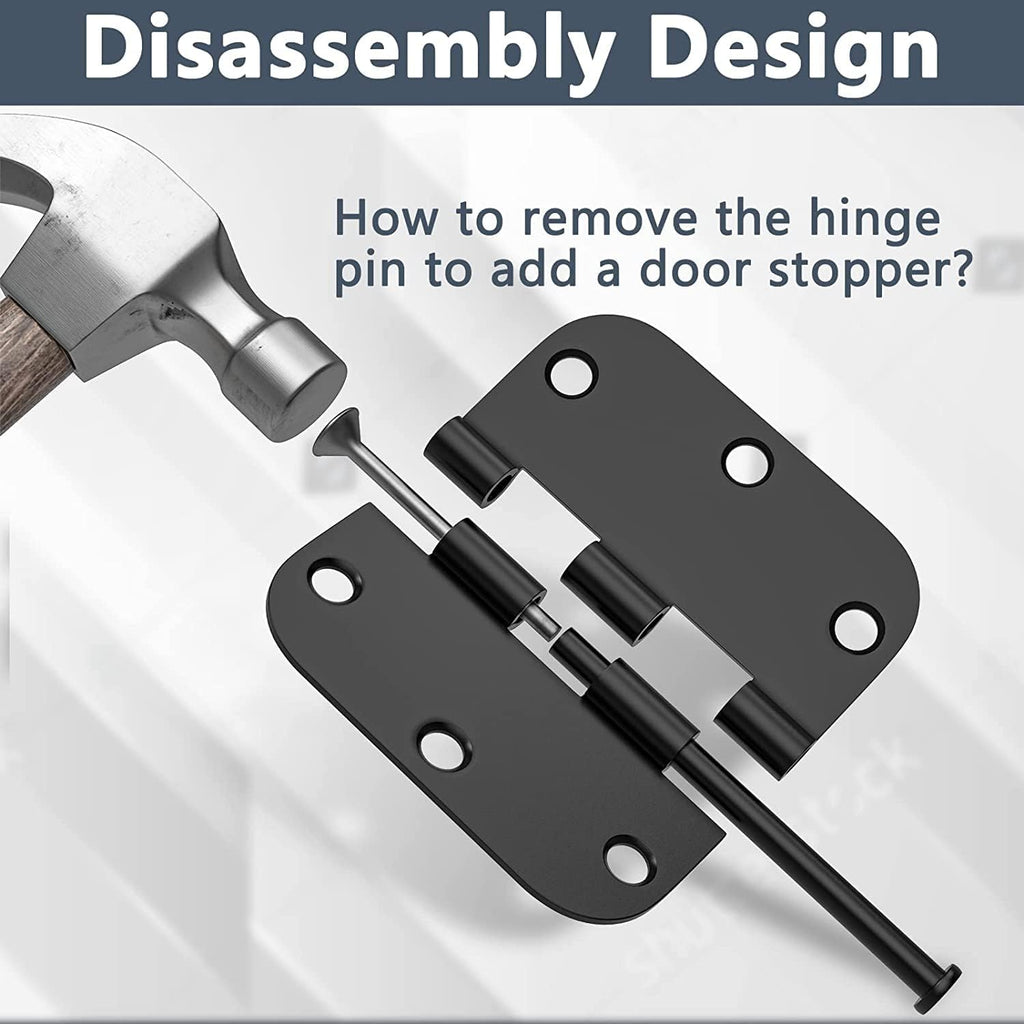 HOSOM 12 Pack Rounded Matte Black Door Hinges 3.5 x 3.5 inch with 5/8 Radius, Black 3 1/2 Interior Door Hinges, 3 ½"x 3 ½" Hardware