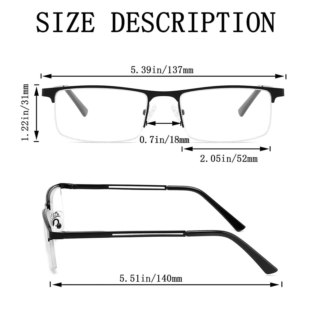 Ryegis Half Frame Progressive Multifocus Reading Glasses Anti Blue Light,Semi Rimless Readers For Men