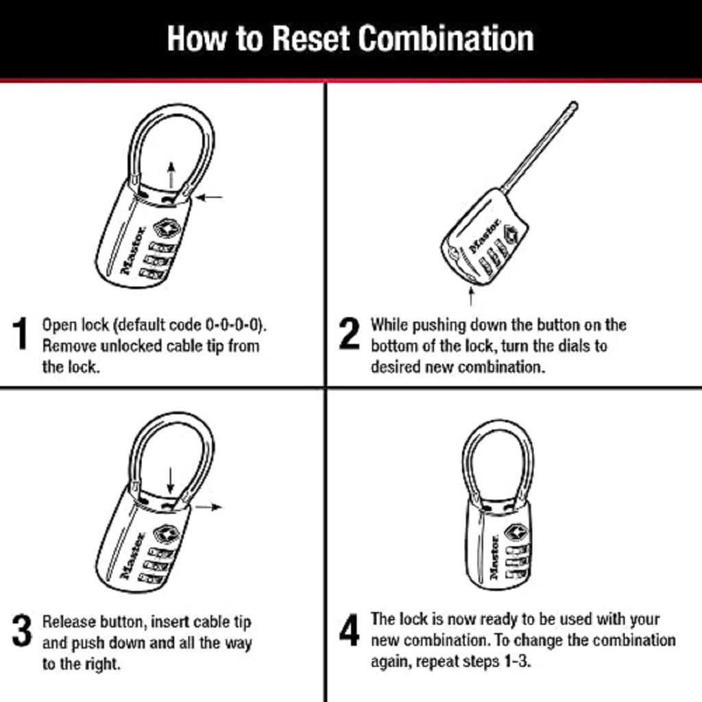 Master Lock Padlock, Set Your Own Combination TSA Locks for Luggage, Travel Zipper Lock with Cable Shackle is 1-3/16 in. Wide, Colors May Vary, 4688T, 2 Count (Pack of 1)