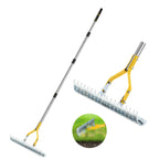 Thatch Rake, 15-Inch Steel Lawn Dethatcher with Handle, Heavy Duty Grass Cleaning Tool for Dead Grass and Soil Loosening, Versatile Yard and Garden Grooming (Black+Metallic Silver)