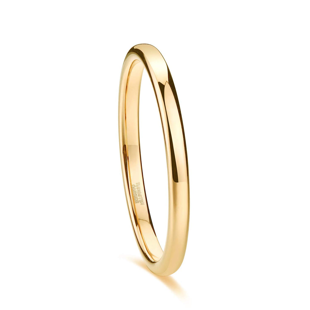 TRUMIUM 2mm 24K Gold Plated Tungsten Rings for Women Wedding Band Size 8
