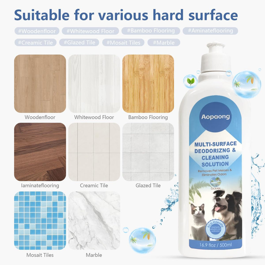 Aopaong Multi-Surface Floor Cleaning Solution Ocean Scent, Household Floor Cleaner Care for All Robot Vacuums with Mopping and Cordless Wet/Dry Vacuums (16.9Fl Oz/500ML) 2bottle