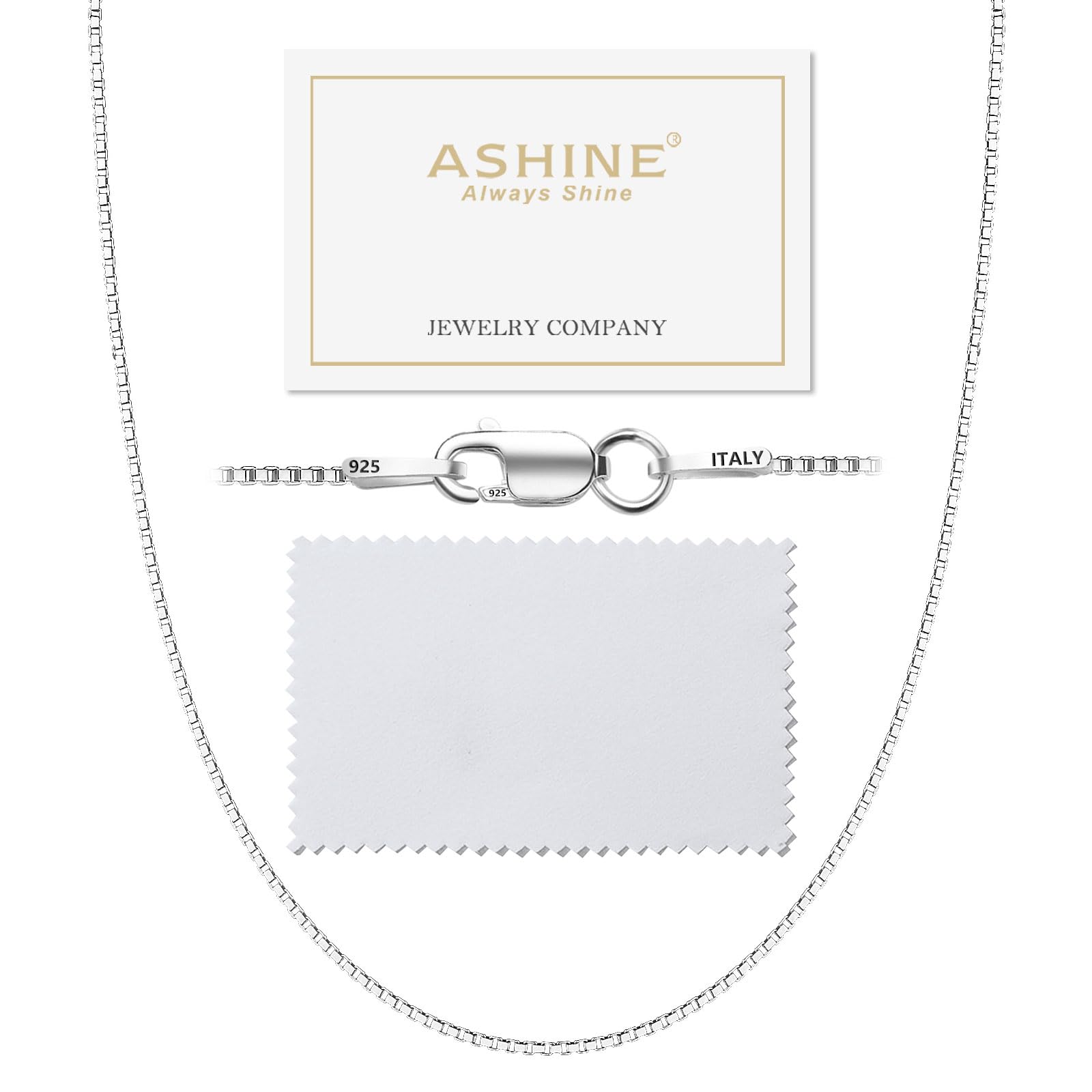 ASHINE Necklaces for Women Dainty 925 Sterling Silver Box Chain 1mm