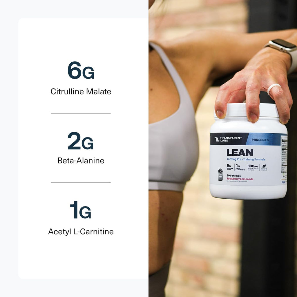 Transparent Labs Lean Pre-Workout - Body Recomposition Pre Workout for Men and Women with Acetyl L-Carnitine, Beta Alanine Powder, & PurCaf Organic Caffeine Powder - 30 Servings, Blue Raspberry