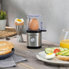GOURMETmaxx Egg Cooker for 1 Egg | Energy Saving Electric Egg Cooker for Perfect Breakfast Eggs | With Measuring Bowl & Egg Pick | Compact Design & BPA Free [Stainless Steel]